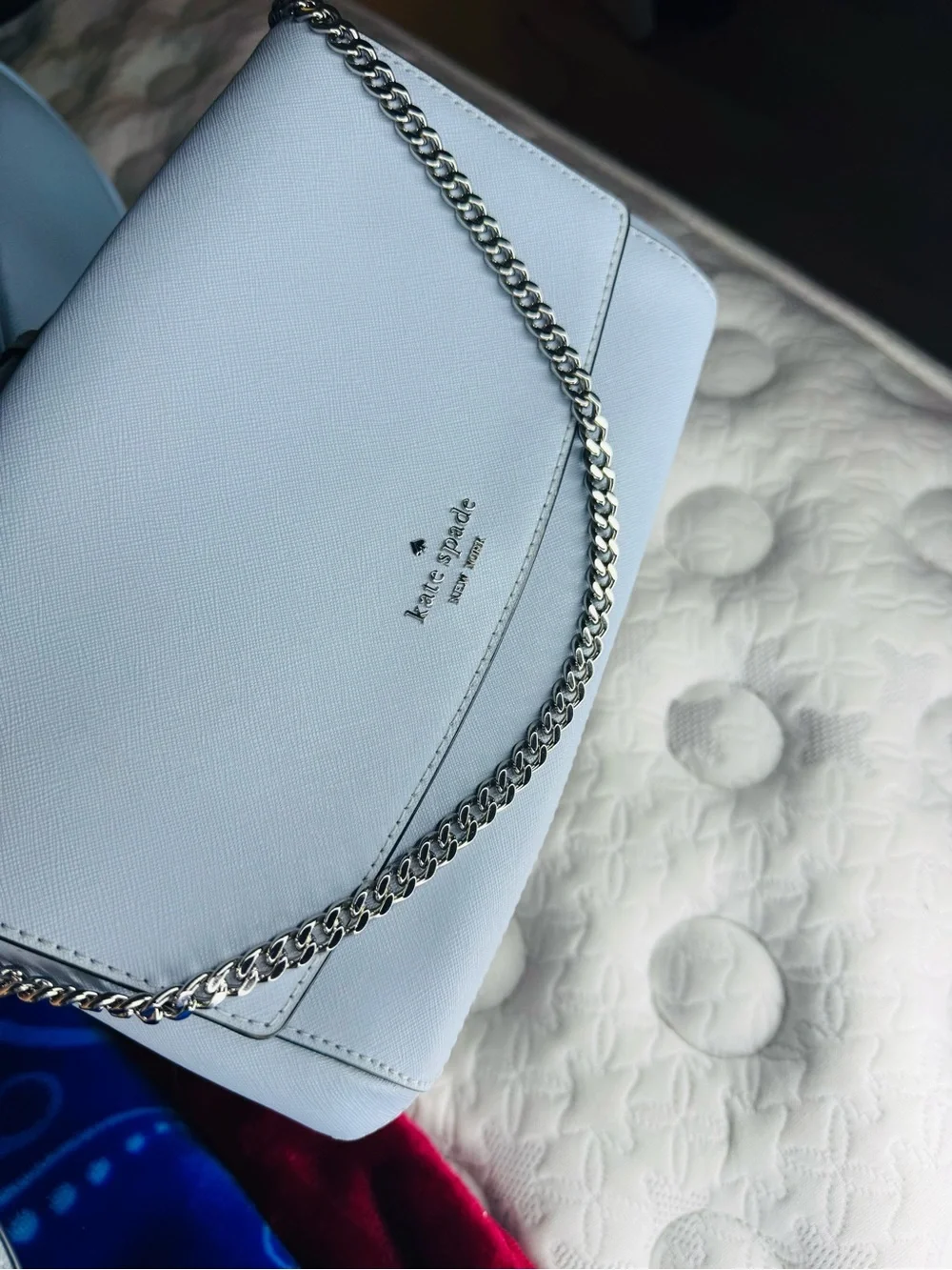 kate spade Light Blue Leather Crossbody with Silver Chain